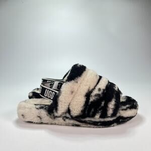 UGG Fluff Yeah Black White Marble Slip On Comfort Slide Sandals Youth Size 5